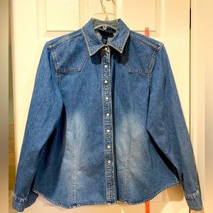 Avenue Denim Snap Front Long Sleeve Shirt Size 26/28